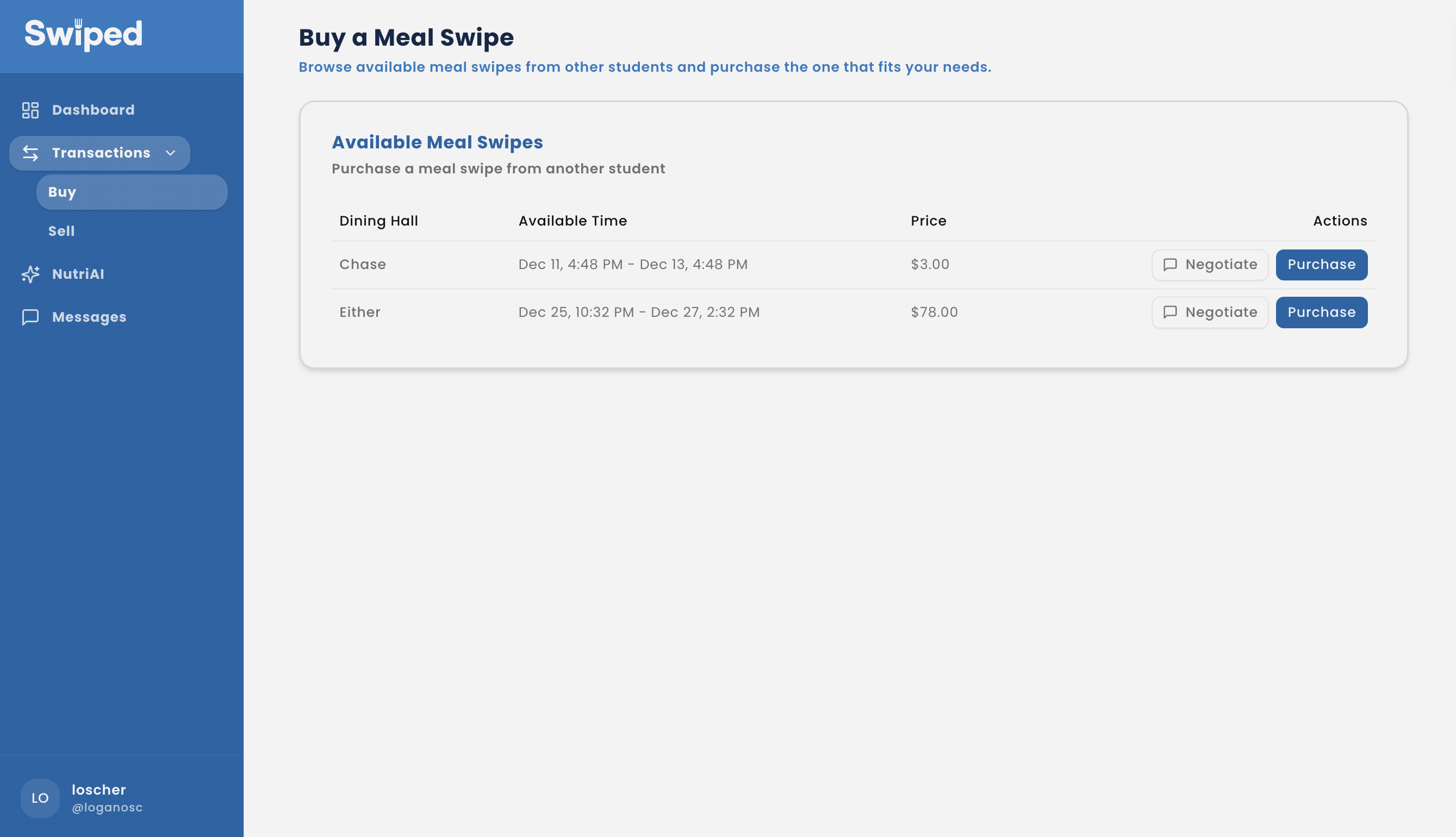 Swiped buy swipe screen