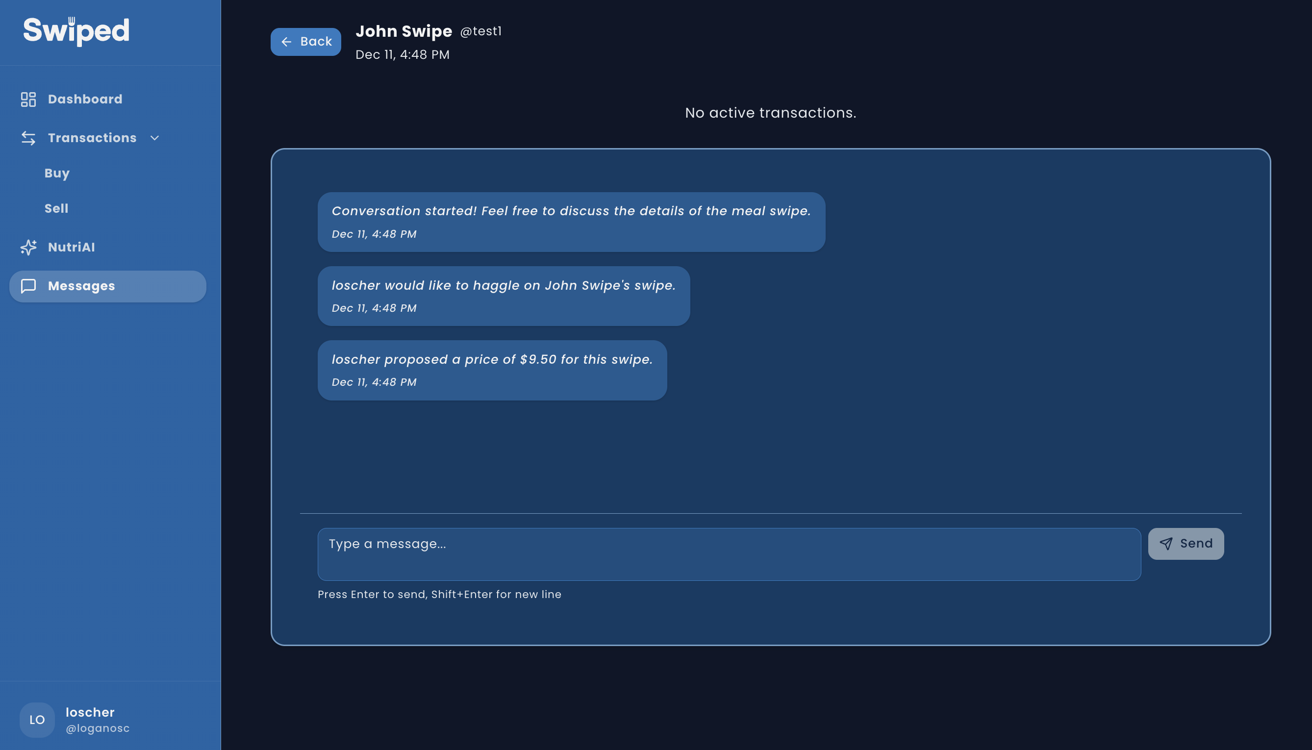 Swiped dark mode conversation view
